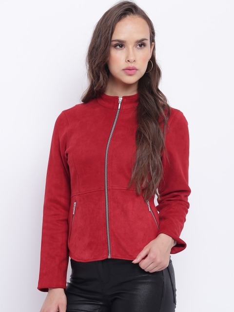 

Texco Women Maroon formula one Floral Suede Crop Tailored Jacket