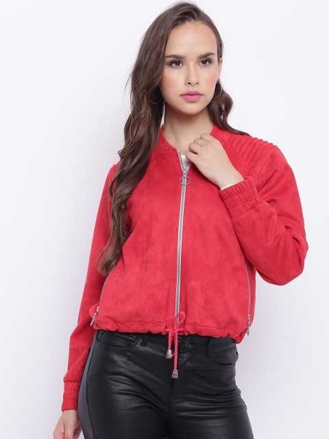 

Texco Women Red Suede Crop Tailored Jacket