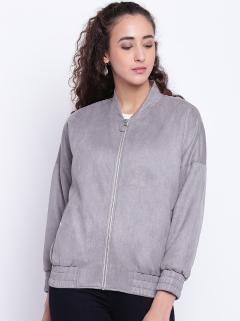 

Texco Women Grey iris Washed Suede Bomber Jacket