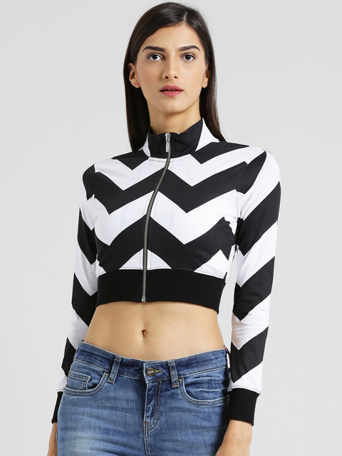 

Texco Women Black Geometric Crop Bomber Jacket