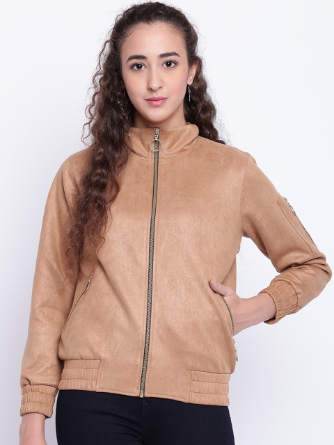 

Texco Women Beige moonlight Suede Bomber Jacket