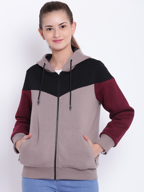 

Texco Women Black Colourblocked Fleece Bomber Jacket