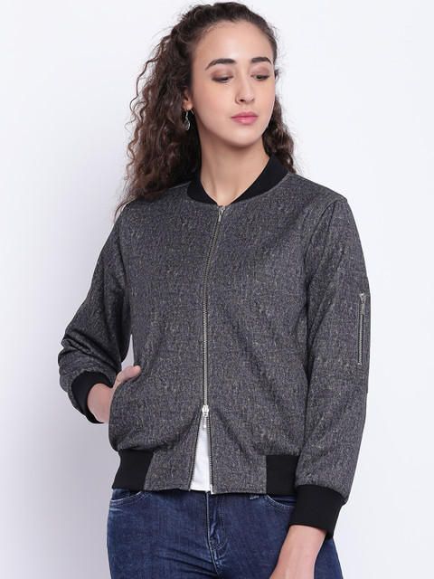 

Texco Women Black Self Designed Bomber Jacket