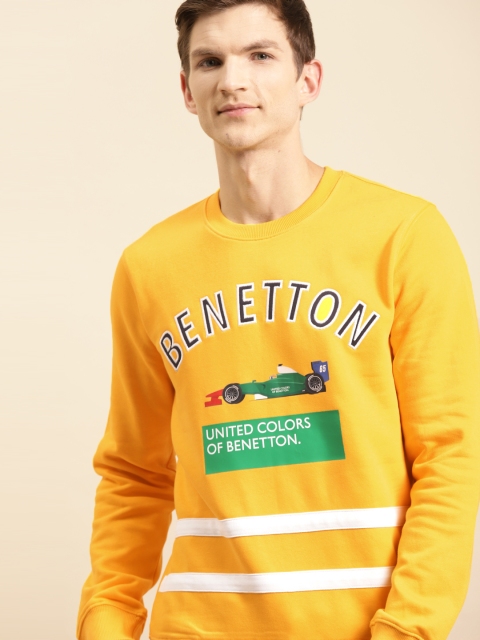 

United Colors of Benetton Men Yellow Printed Sweatshirt