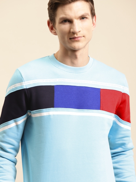 

United Colors of Benetton Men Blue Colourblocked Sweatshirt