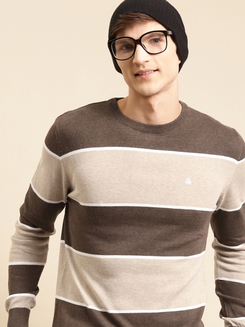 

United Colors of Benetton Men Brown & Beige Pure Cotton Striped Pullover