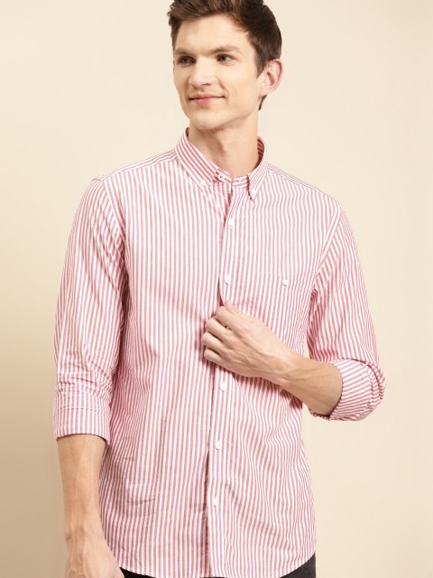 

United Colors of Benetton Men Red & White Giza Cotton Slim Fit Striped Casual Shirt