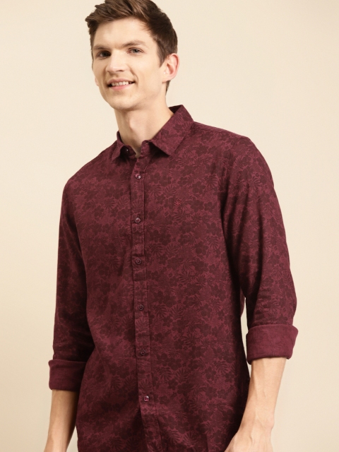 

United Colors of Benetton Men Rust Red Slim Fit Floral Print Casual Shirt