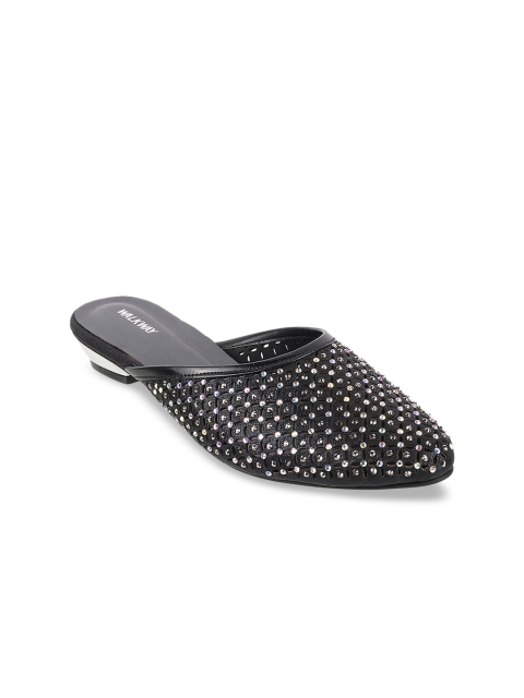 

WALKWAY Women Black Embellished Mules Flats
