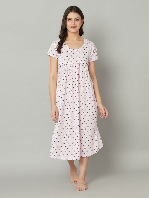 

TRUNDZ Pink & Navy Blue Conversational Printed Organic Cotton Maternity Nightdress