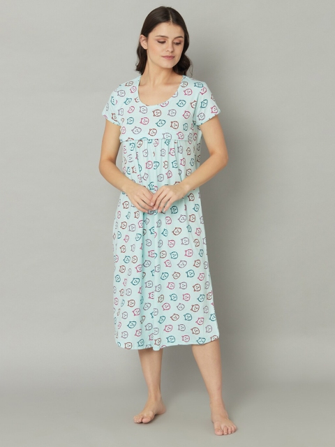 

TRUNDZ Blue Printed Organic Cotton Maternity Nightdress