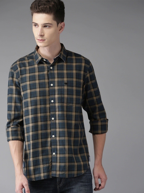 

THE BEAR HOUSE Men Navy Blue Slim Fit Opaque Checked Casual Shirt