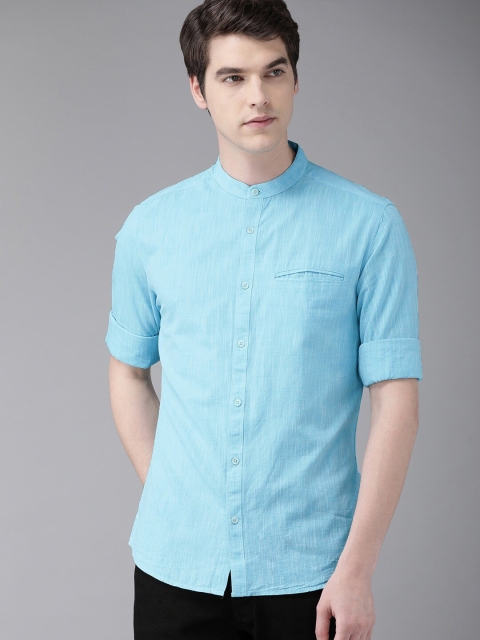 

THE BEAR HOUSE Men Blue Slim Fit Opaque Casual Cotton Shirt