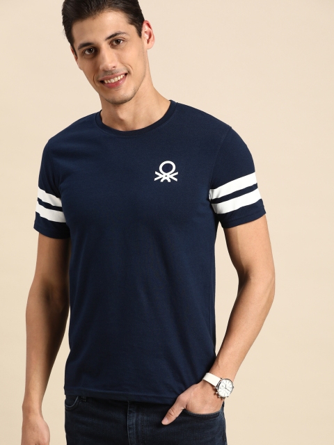 

United Colors of Benetton Men Navy Blue Solid T-shirt With Brand Logo Detail