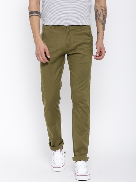 

United Colors of Benetton Men Olive Green Solid Slim Fit Trousers