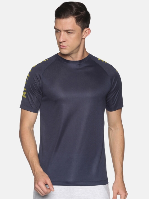 

ATTIITUDE Men Navy Blue & Yellow Solid Round Neck T-shirt