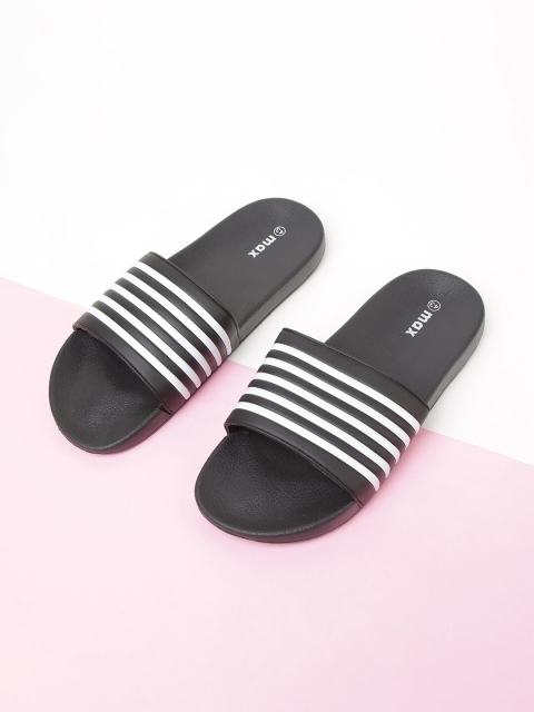

max Women Black & White Striped Rubber Sliders