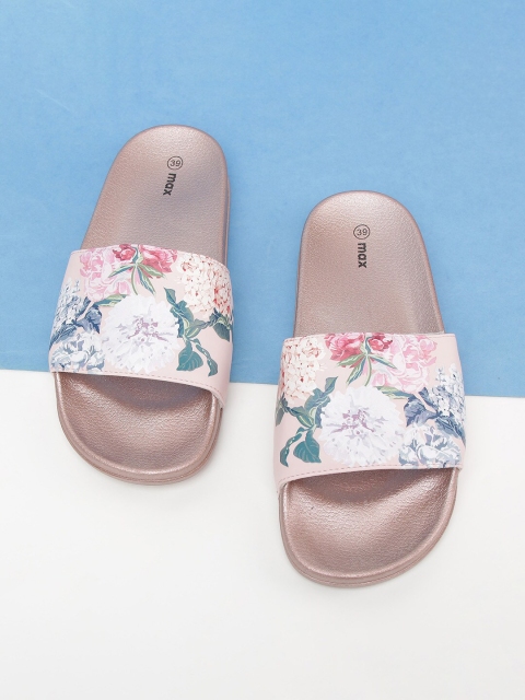 

max Women Pink & Blue Printed Rubber Sliders