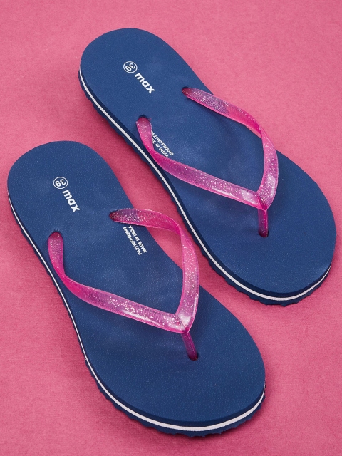 

max Women Blue & Pink Rubber Thong Flip-Flops