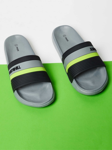 

max Women Black & Grey Striped Rubber Sliders