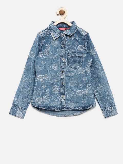 

Elle Kids Girls Blue Printed Casual Shirt