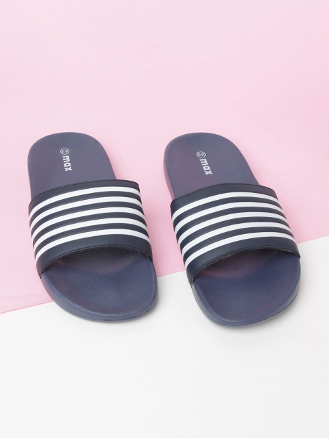 

max Women Navy Blue & White Striped Rubber Sliders