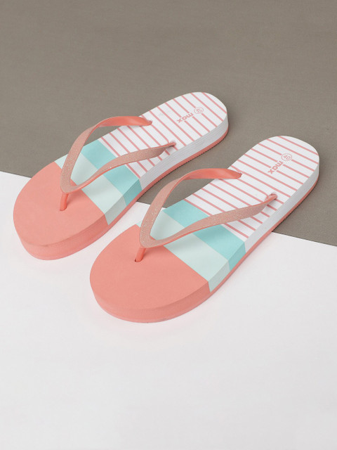 

max Women Pink & White Striped Rubber Thong Flip-Flops