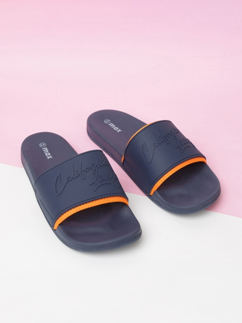 

max Women Navy Blue & Orange Rubber Sliders