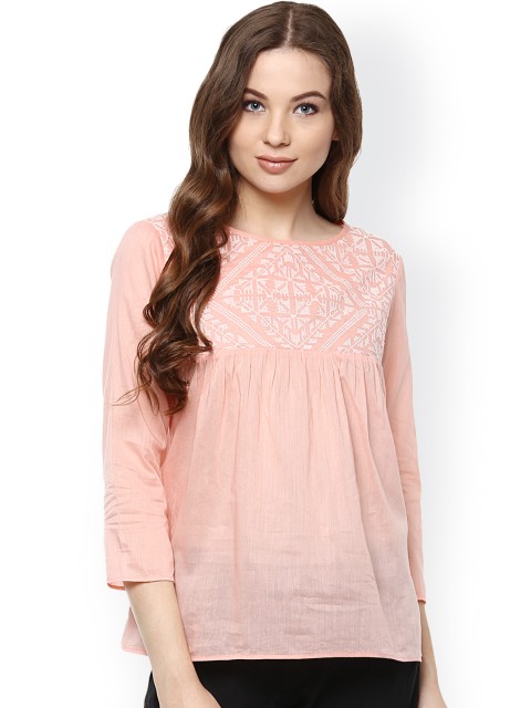 

The Vanca Women Peach Solid Regular Top