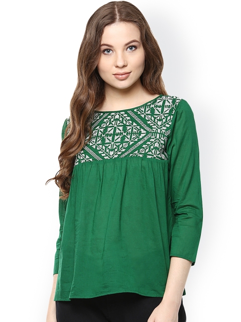 

The Vanca Women Green Solid Regular Top