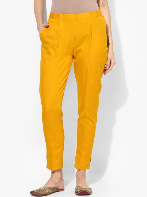 

Varkha Fashion Women Yellow Solid Chambray Pleated Trousers