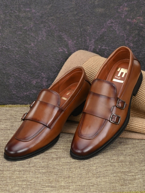 

Eego Italy Men Tan Brown Solid Leather Formal Monk Shoes