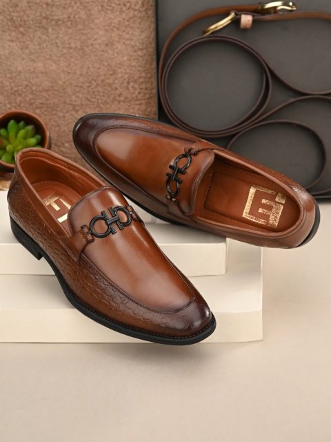 

Eego Italy Men Tan-Brown Solid Leather Formal Slip-On Shoes