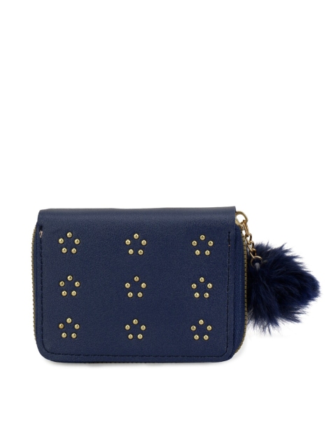 

ZEVORA Women Blue & Gold Textured Embellished Zip Around Wallet