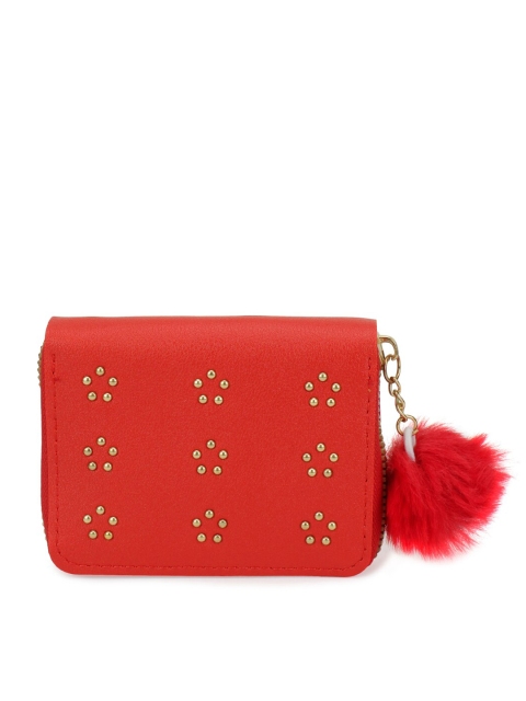 

ZEVORA Women Red & Gold-Toned Textured Zip Around Wallet