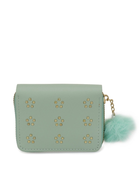 

ZEVORA Women Green & Gold-Toned Textured Zip Around Wallet