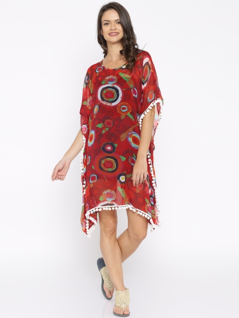 

The Kaftan Company Red Printed Sheer Kaftan Cover-Up Dress RW_HOLIDY004