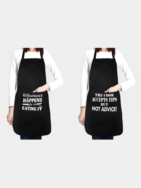 

Lushomes Unisex Pack of 2 Black Printed Chef Cooking Waterproof Aprons with Pockets