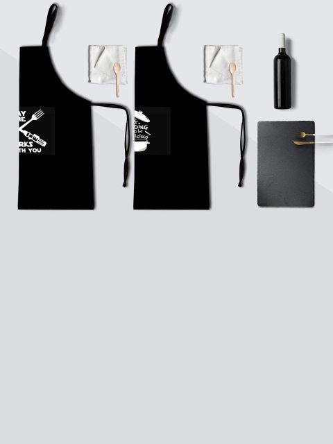 

Lushomes Pack of 2 Black Printed Waterproof Aprons with Pockets