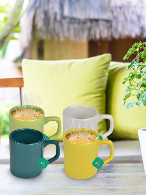 

URBAN CHEF White & Green Solid Ceramic Glossy Cups Set of Cups and Mugs