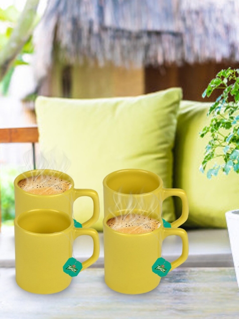 

URBAN CHEF Set Of 4 Yellow Solid Ceramic Glossy Cups