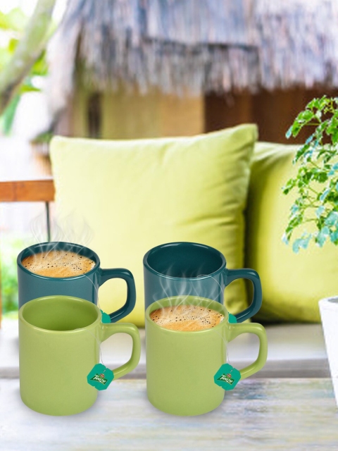 

URBAN CHEF Set of 4 Green & Teal Solid Ceramic Glossy Cups