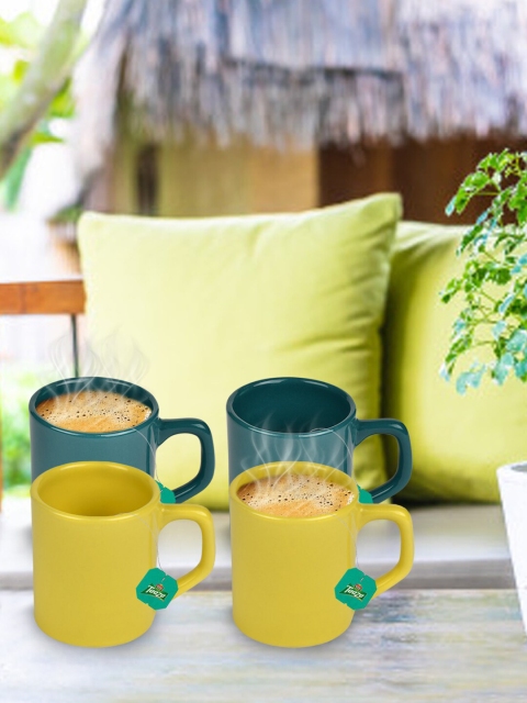 

URBAN CHEF Set of 4 Yellow & Teal Ceramic Glossy Cups Set of Cups and Mugs