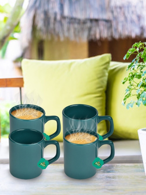 

URBAN CHEF Set-4 Green Solid Ceramic Matte Cups and Mugs