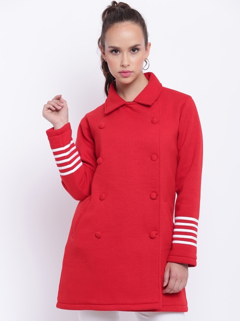 

Texco Women Red & White Solid Overcoat