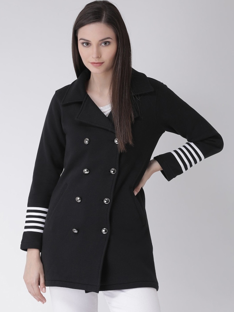 

Texco Women Black & White Self Design Double-Breasted Stylish Overcoat