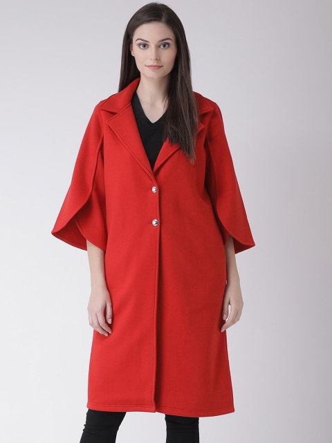

Texco Women Red Solid Hip-Length Overcoat