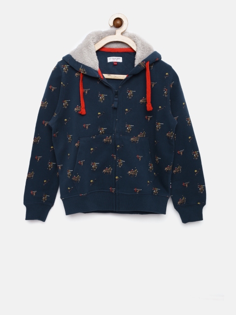 

U.S. Polo Assn. Kids Boys Blue Printed Hooded Sweatshirt