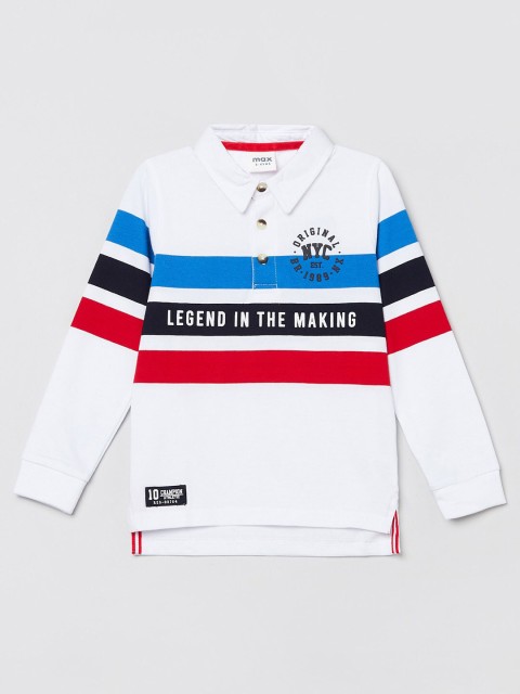 

max Boys White Striped T-shirt