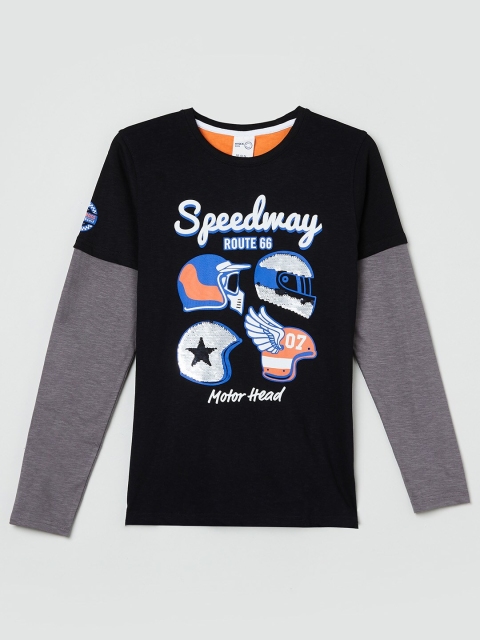 

max Boys Black Typography Printed Cotton T-shirt
